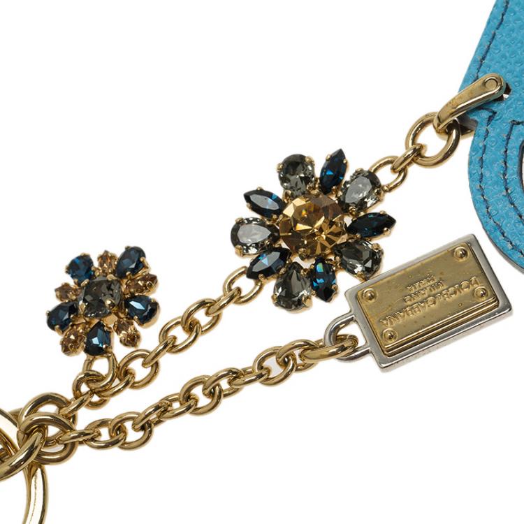 Pre Owned Dolce and Gabbana Blue Leather Watering Can Key Chain