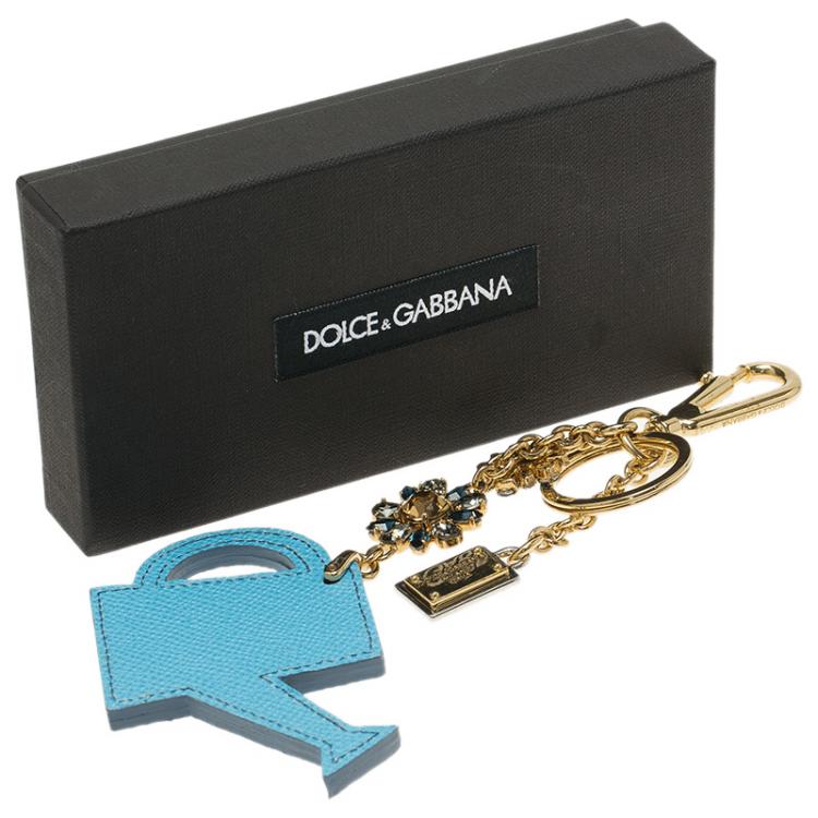 Pre Owned Dolce and Gabbana Blue Leather Watering Can Key Chain