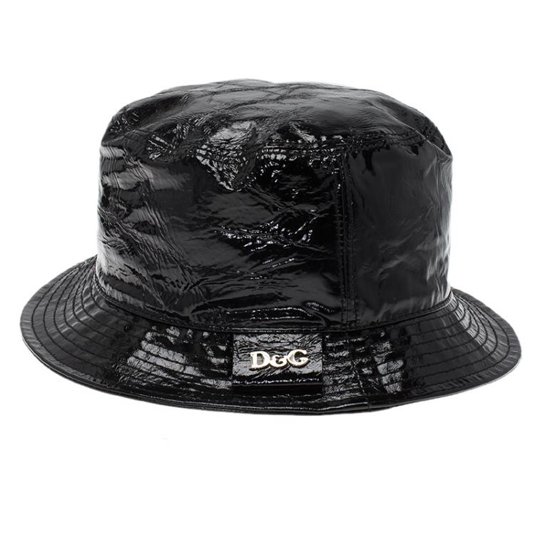 Pre Owned Dolce and Gabbana Black Patent Bucket Hat Size M