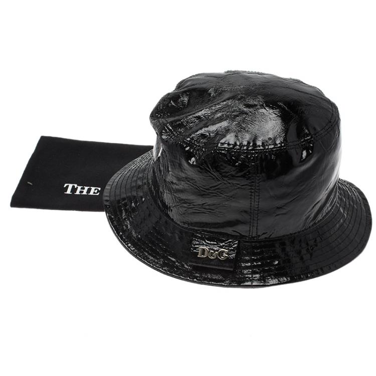 Pre Owned Dolce and Gabbana Black Patent Bucket Hat Size M