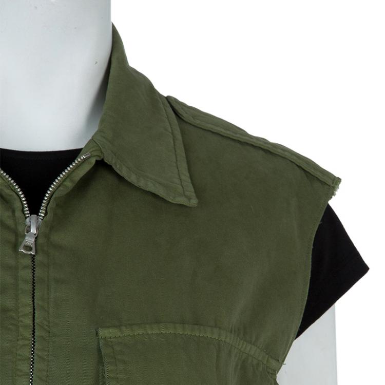 Pre Owned Dries Van Noten Olive Green Patch Pocket Detail Zip Front Vest M