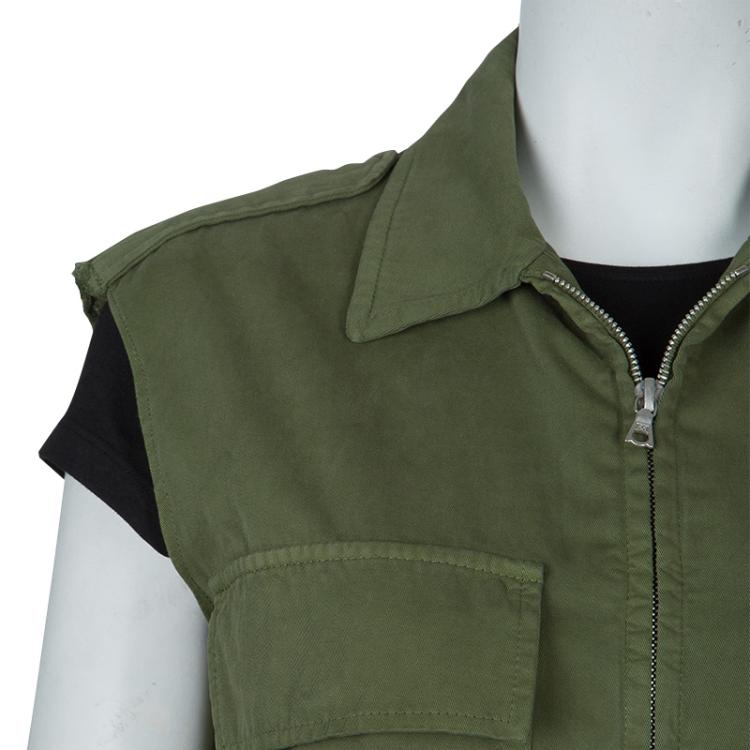 Pre Owned Dries Van Noten Olive Green Patch Pocket Detail Zip Front Vest M