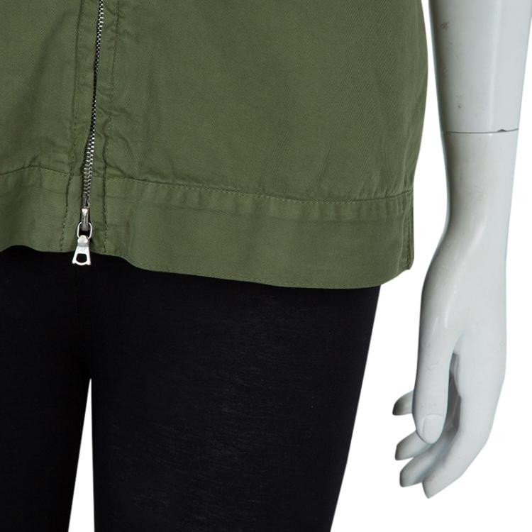 Pre Owned Dries Van Noten Olive Green Patch Pocket Detail Zip Front Vest M