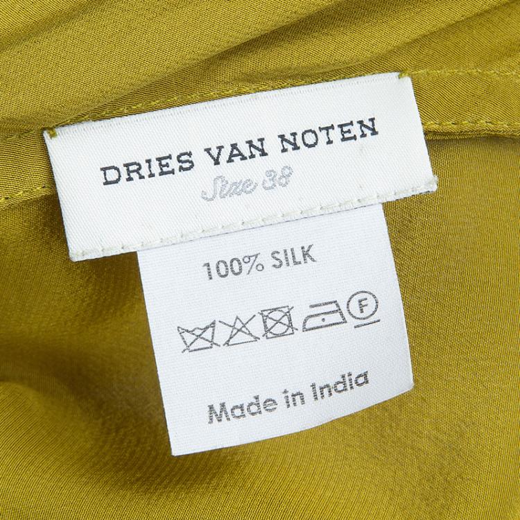 Pre Owned Dries Van Noten Olive Green Silk Embroidered Backless Sleeveless Top M