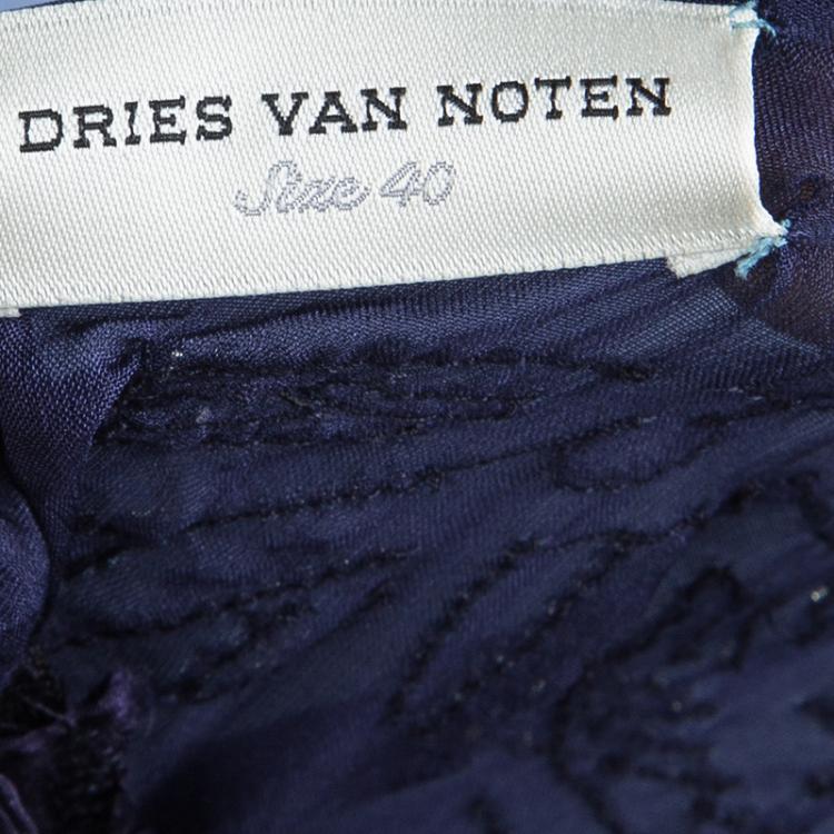 Pre Owned Dries Van Noten Navy Blue Embellished Draped Dress M