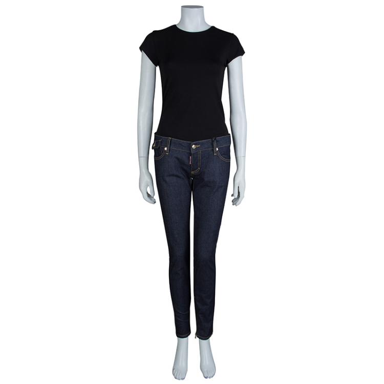 Pre Owned DSquared2 Indigo Dark Wash Denim Zip Detail Skinny Jeans M
