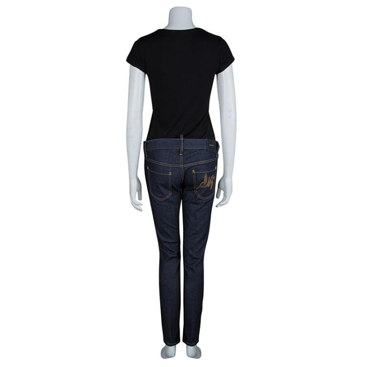 Pre Owned DSquared2 Indigo Dark Wash Denim Zip Detail Skinny Jeans M