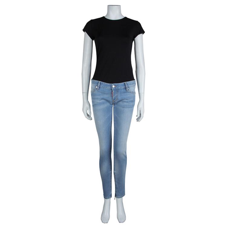 Pre Owned DSquared2 Indigo Light Wash Denim Zip Detail Skinny Jeans M