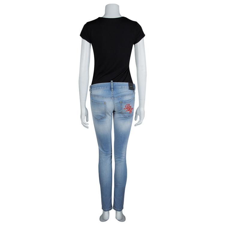 Pre Owned DSquared2 Indigo Light Wash Denim Zip Detail Skinny Jeans M