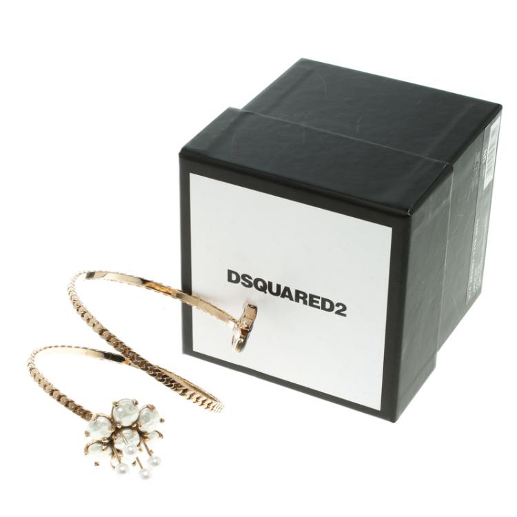 Pre Owned Dsquared Faux Pearl Enamel & Gold Tone Adjustable Armlet