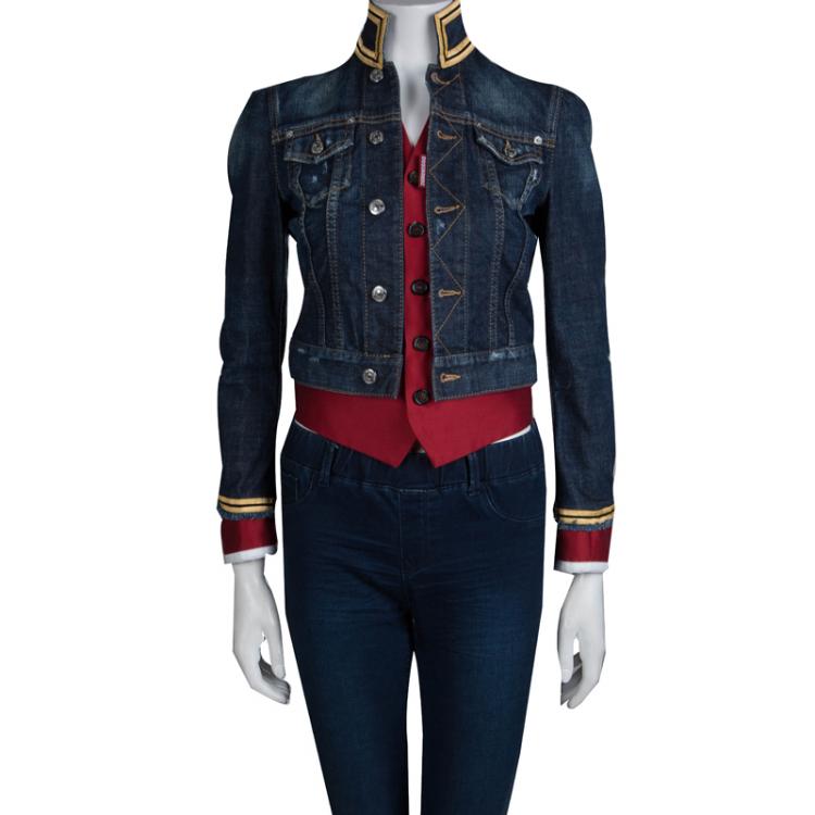 Pre Owned DSquared2 Indigo Denim Mock Waistcoat Layer Distressed Jacket S