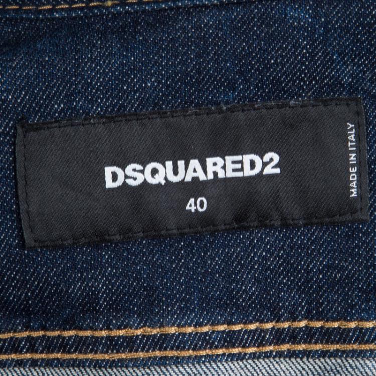 Pre Owned DSquared2 Indigo Denim Mock Waistcoat Layer Distressed Jacket S