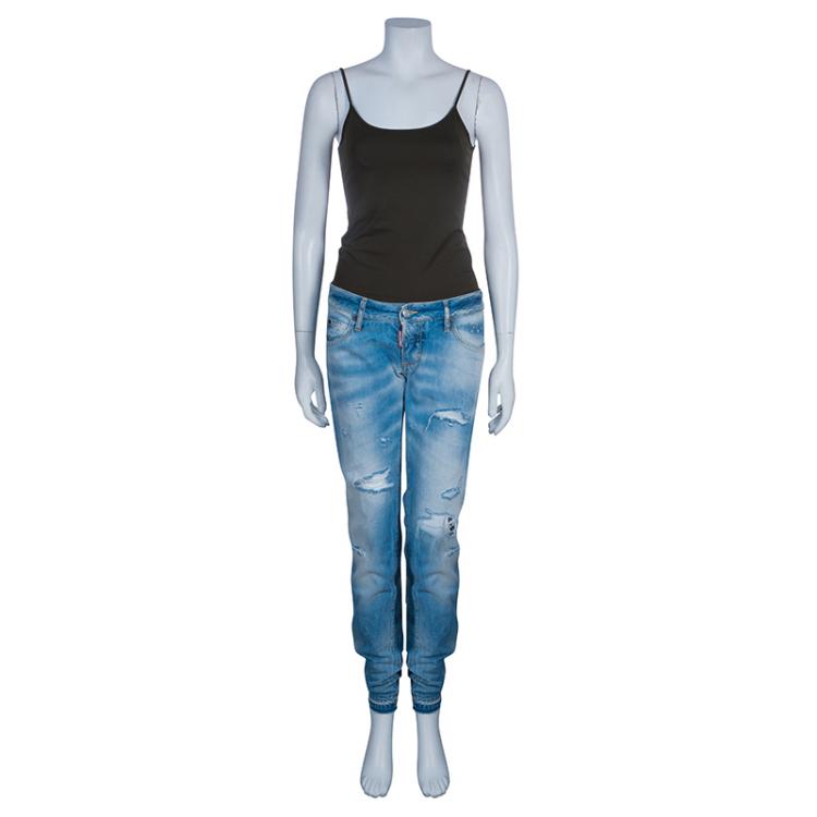Pre Owned Dsquared2 Light Blue Distressed Denim Jeans M