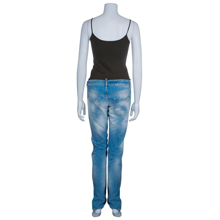 Pre Owned Dsquared2 Light Blue Distressed Denim Jeans M