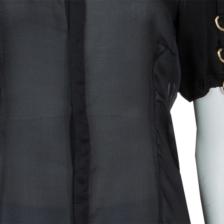 Pre Owned Dsquared2 Black Silk Gold D-Ring Embellishment Detail Sheer Blouse M