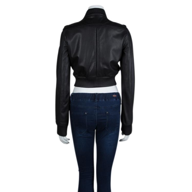 Pre Owned DSquared2 Black Leather Bomber Jacket M