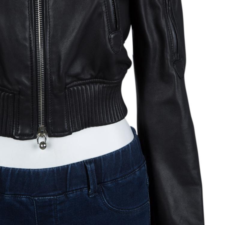 Pre Owned DSquared2 Black Leather Bomber Jacket M