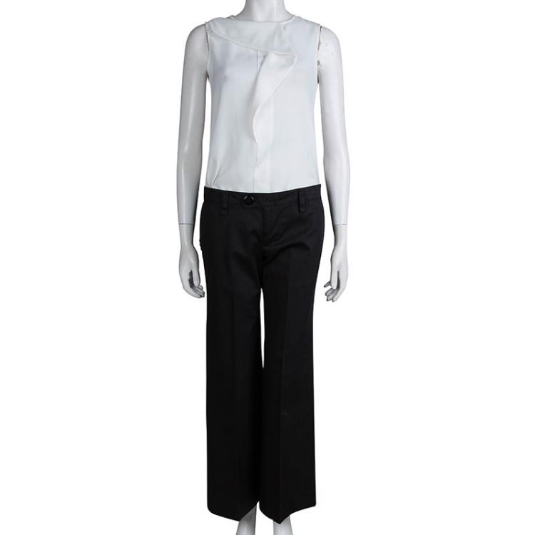 Pre Owned Dsquared2 Black Cotton Wide Leg Trousers M