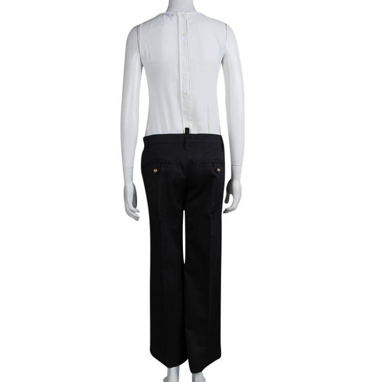 Pre Owned Dsquared2 Black Cotton Wide Leg Trousers M