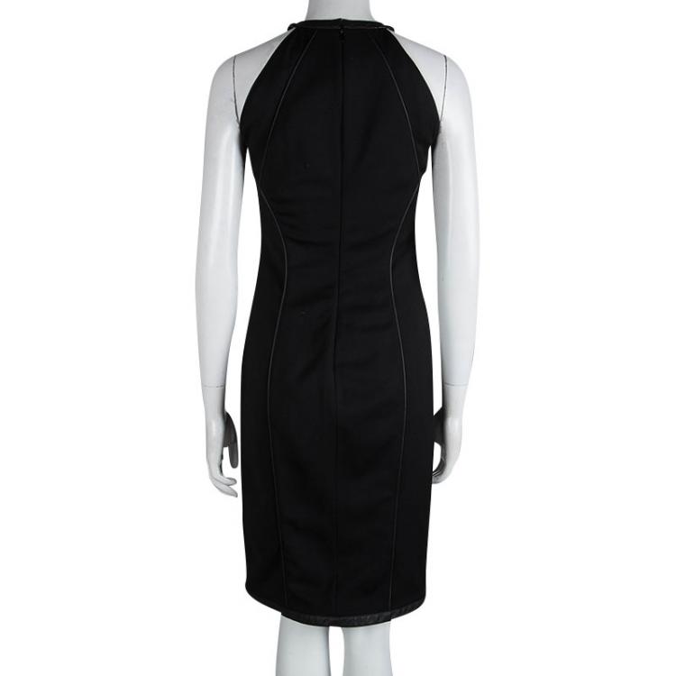 Pre Owned Dsquared2 Black Leather Trim Sleeveless Dress M