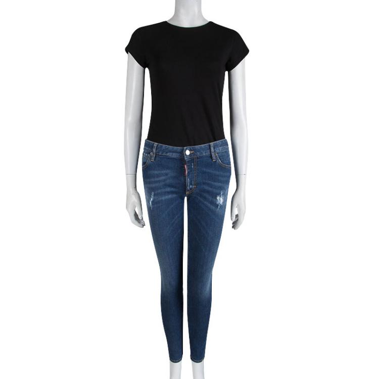 Pre Owned Dsquared2 Indigo Distressed Denim Skinny Jeans M