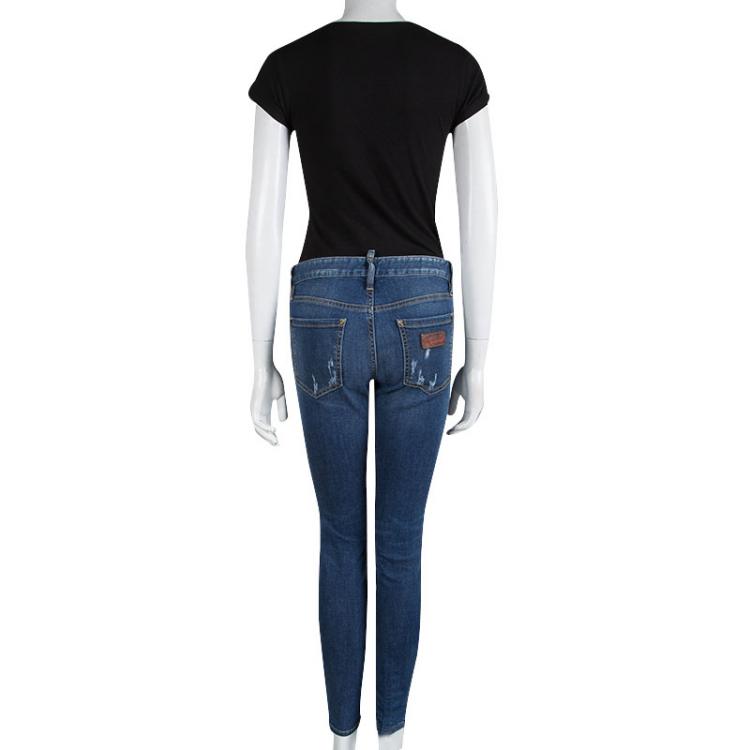 Pre Owned Dsquared2 Indigo Distressed Denim Skinny Jeans M