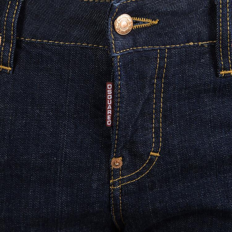 Pre Owned Dsquared2 Blue Dark Wash Denim Cropped Metallic Hem Jeans S