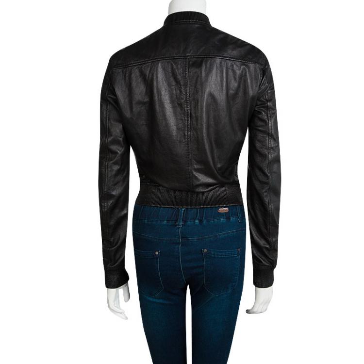 Pre Owned Dsquared2 Black Lamb Leather Bomber Jacket M