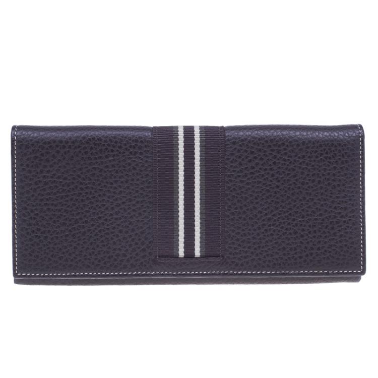 Pre Owned Dunhill Brown Leather Stripe Long Wallet with Card Holder