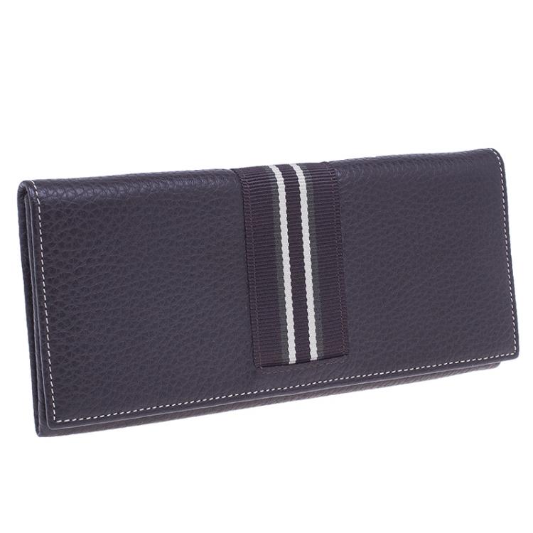 Pre Owned Dunhill Brown Leather Stripe Long Wallet with Card Holder