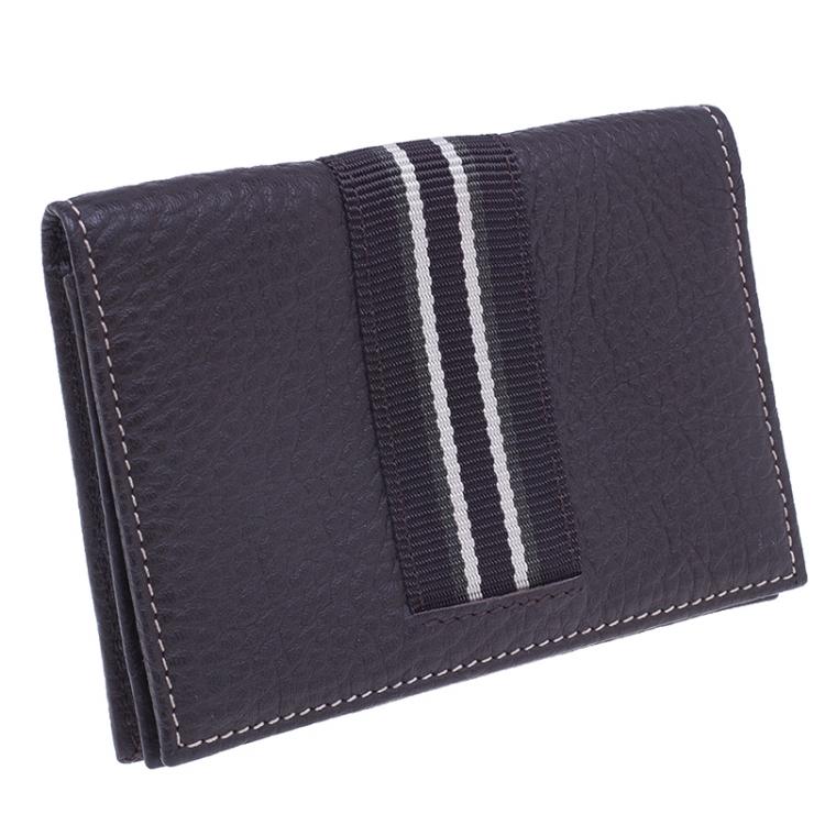 Pre Owned Dunhill Brown Leather Stripe Long Wallet with Card Holder
