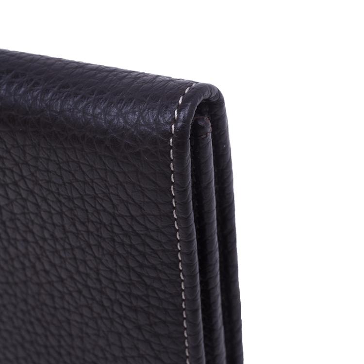 Pre Owned Dunhill Brown Leather Stripe Long Wallet with Card Holder