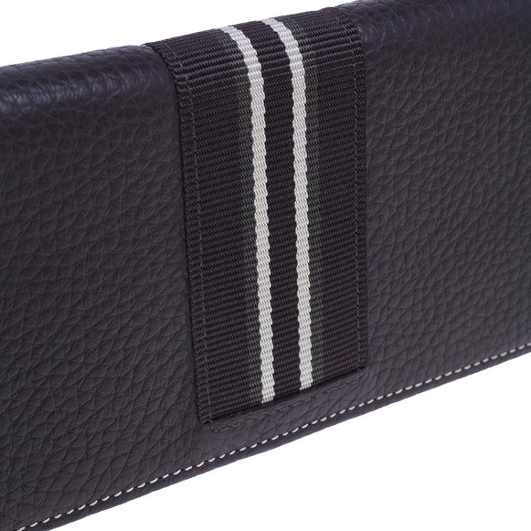 Pre Owned Dunhill Brown Leather Stripe Long Wallet with Card Holder