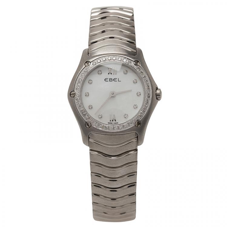 Pre Owned Ebel Mother of Pearl Stainless Steel Diamond Classic Women's Wristwatch 27MM