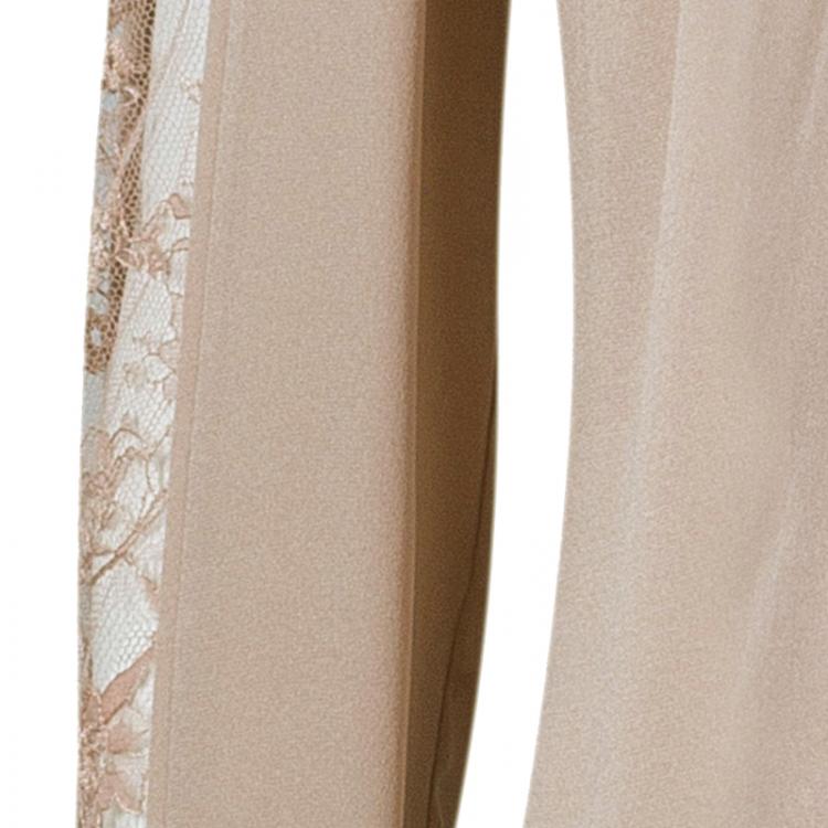 Pre Owned Elie Saab Nude Silk Lace-Detail Full Sleeve Top M