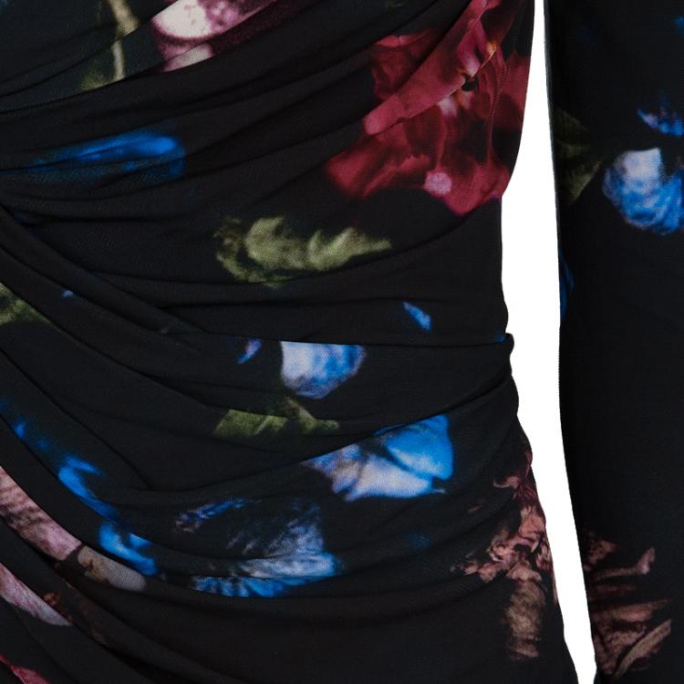 Pre Owned Elie Saab Black Floral Print Dress M
