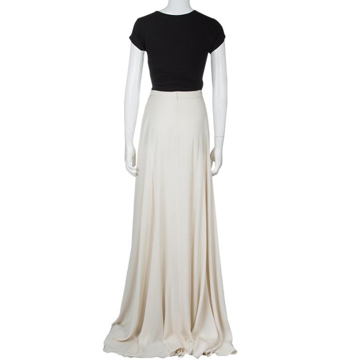 Pre Owned Elie Saab Ivory Double Slit Maxi Skirt M