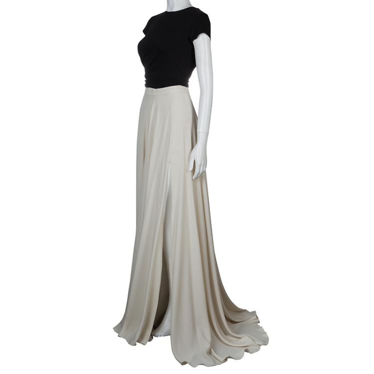 Pre Owned Elie Saab Ivory Double Slit Maxi Skirt M