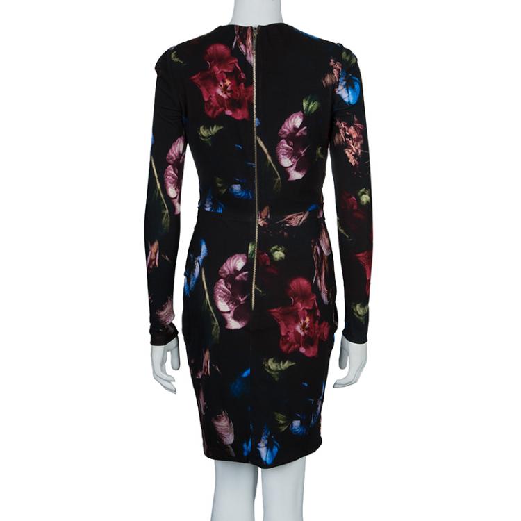 Pre Owned Elie Saab Black Floral Print Dress S