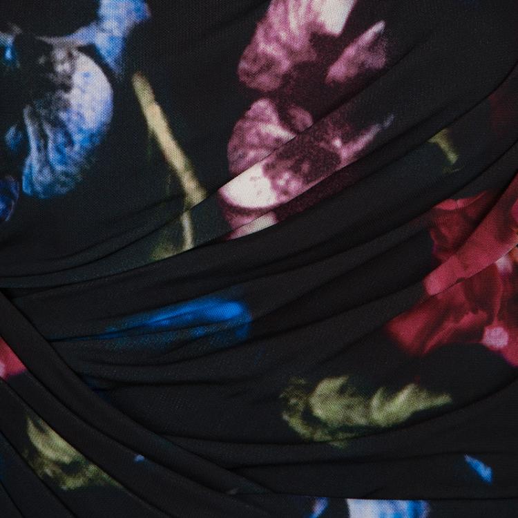 Pre Owned Elie Saab Black Floral Print Dress S
