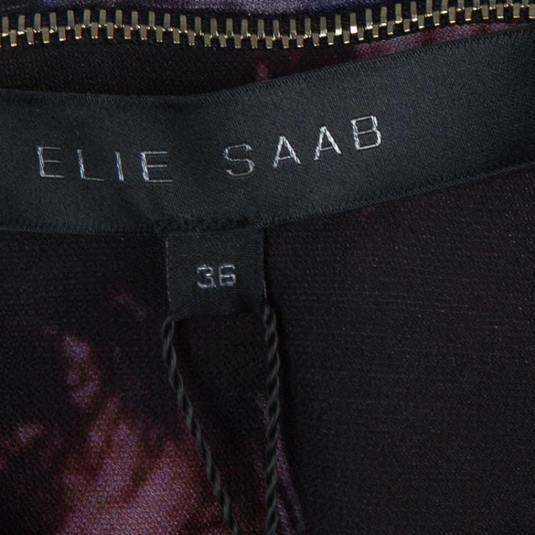 Pre Owned Elie Saab Black Floral Print Dress S