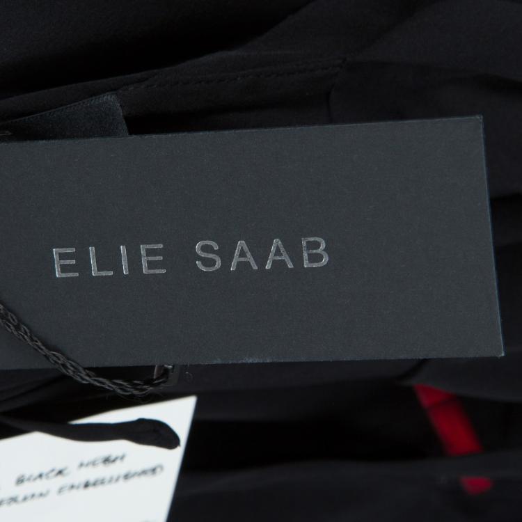 Pre Owned Elie Saab Black Mesh Overlay Sequin Embellished Top M