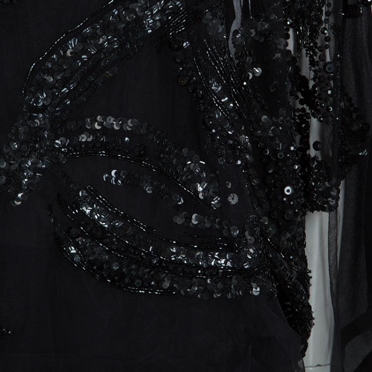 Pre Owned Elie Saab Black Mesh Overlay Sequin Embellished Top L