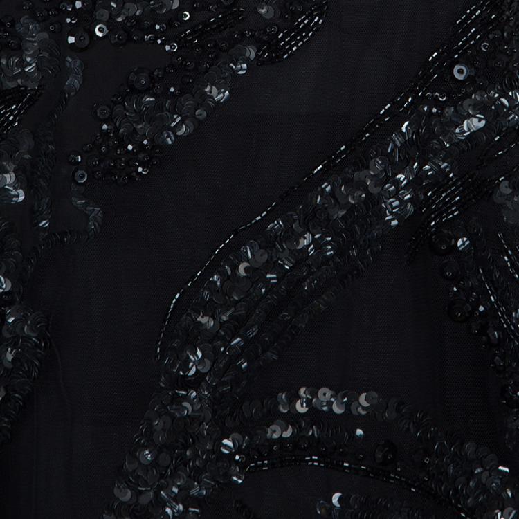 Pre Owned Elie Saab Black Mesh Overlay Sequin Embellished Top M