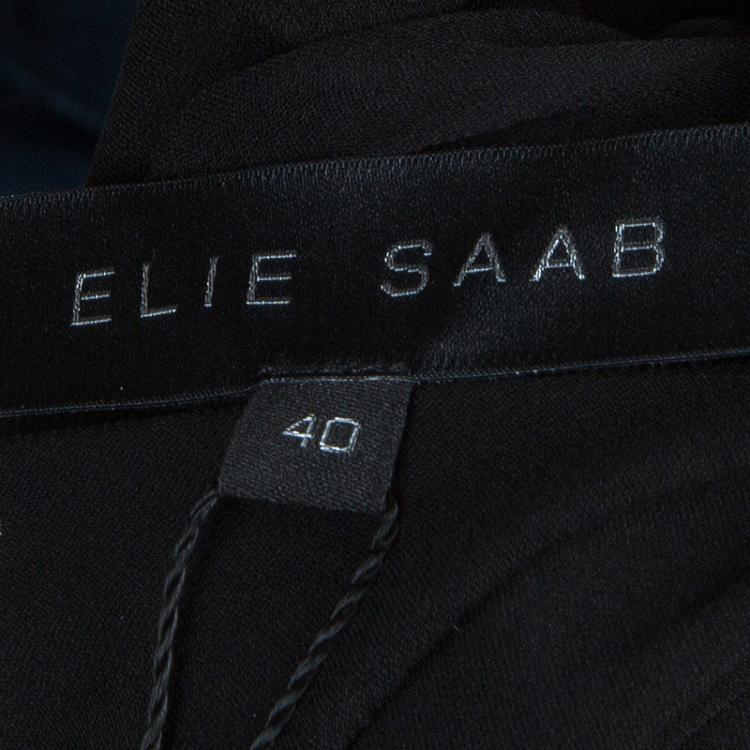 Pre Owned Elie Saab Black Mesh Overlay Sequin Embellished Top M