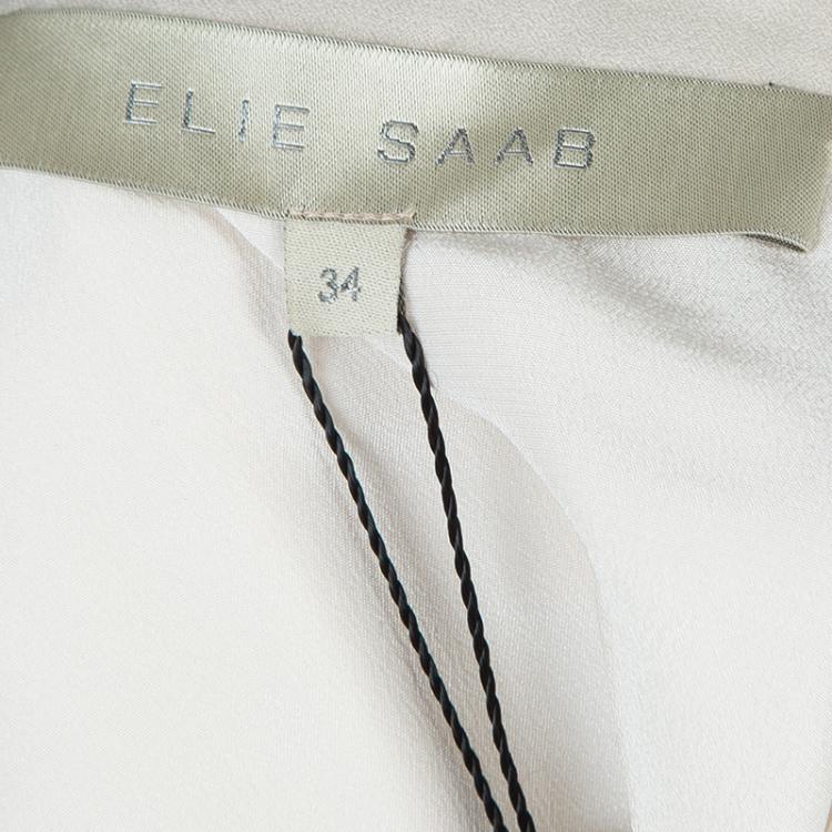 Pre Owned Elie Saab Cream Double Front Slit Detail Silk Maxi Skirt S