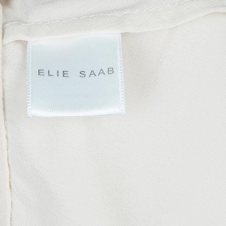 Pre Owned Elie Saab Cream Double Front Slit Detail Silk Maxi Skirt S