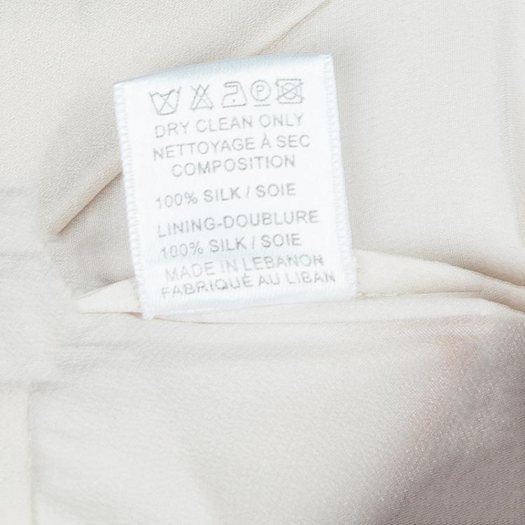 Pre Owned Elie Saab Cream Double Front Slit Detail Silk Maxi Skirt S