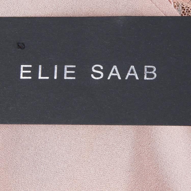 Pre Owned Elie Saab Blush Pink Lace Detail Long Sleeve Silk Blouse S