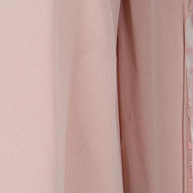 Pre Owned Elie Saab Blush Pink Lace Detail Long Sleeve Silk Blouse M
